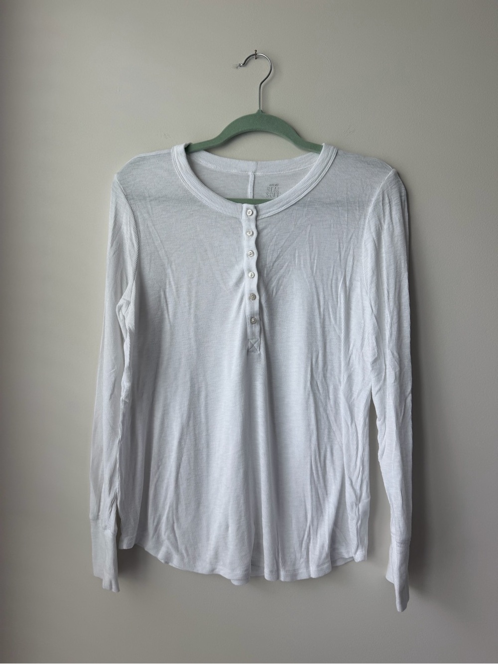 aerie White Long-Sleeve Henley Shirt